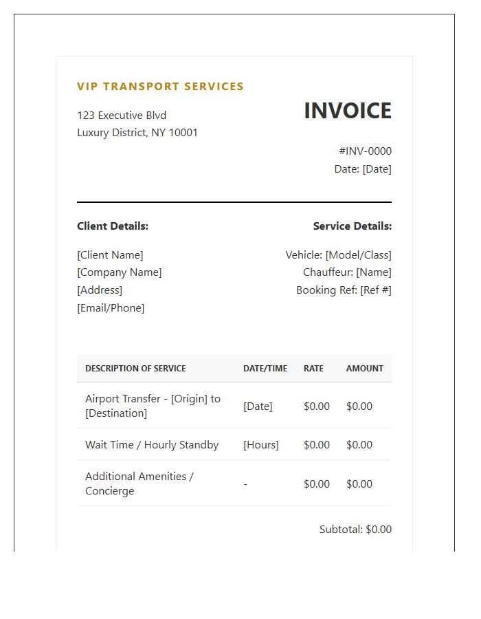VIP Transport Service Invoice Template