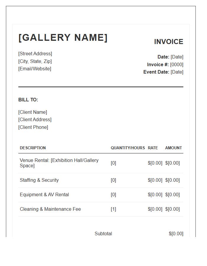 Art Gallery Event Invoice Template