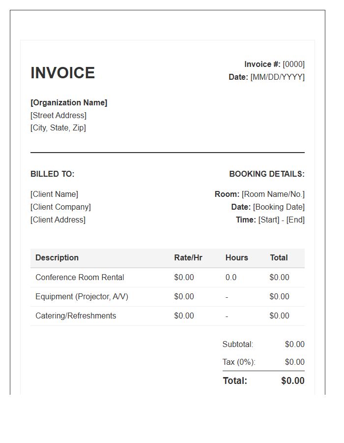 Conference Room Booking Invoice Template