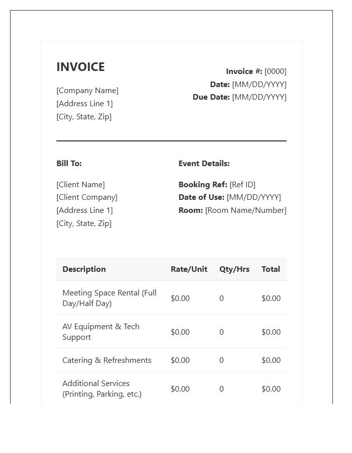 Corporate Meeting Space Invoice Template