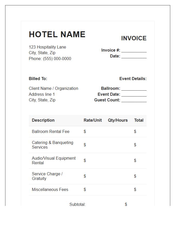Hotel Ballroom Rental Invoice Template