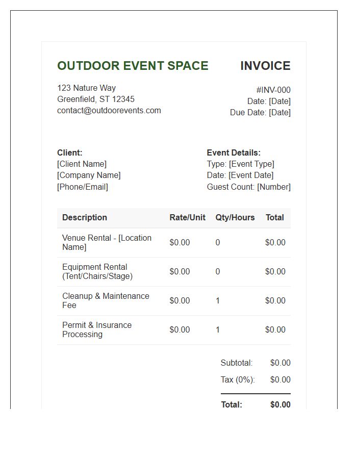 Outdoor Event Space Invoice Template