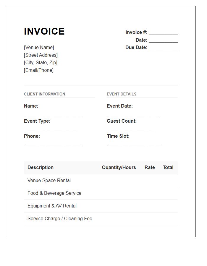 Private Party Venue Invoice Template