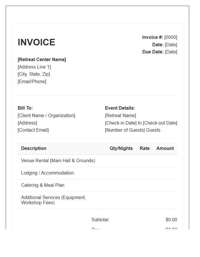 Retreat Center Venue Invoice Template