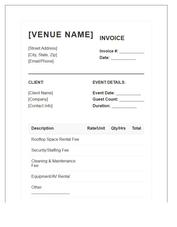 Rooftop Venue Rental Invoice Template