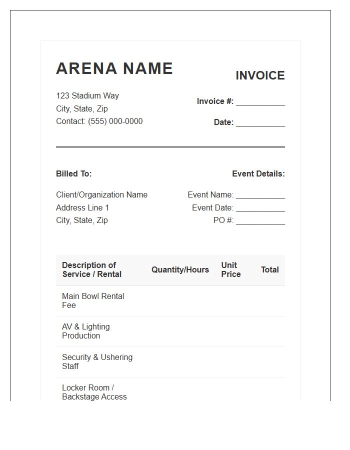 Sporting Arena Event Invoice Template