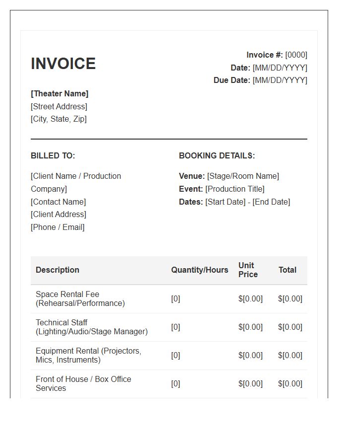 Theater Space Booking Invoice Template