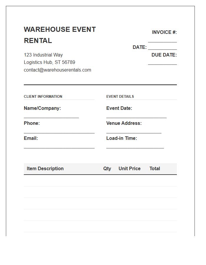 Warehouse Event Rental Invoice Template