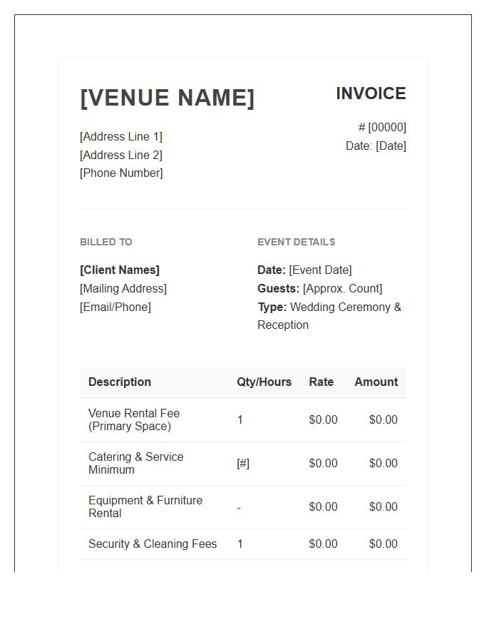 Wedding Venue Rental Invoice Template