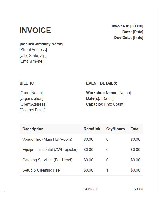 Workshop Venue Booking Invoice Template
