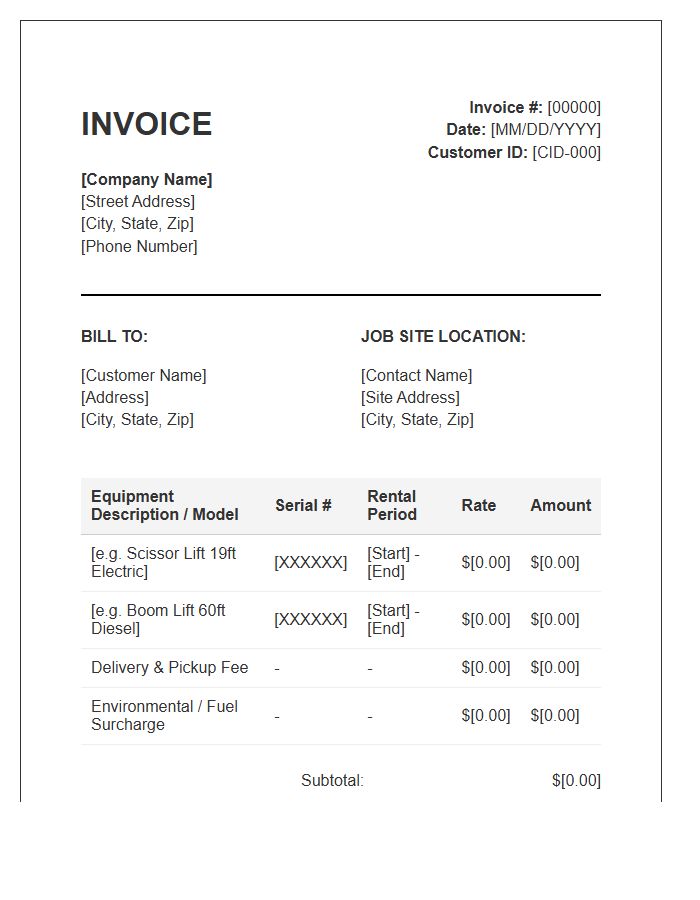 Aerial Lift Rental Invoice Template