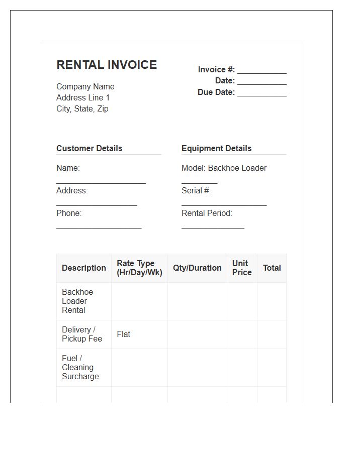 Backhoe Loader Rental Invoice Template
