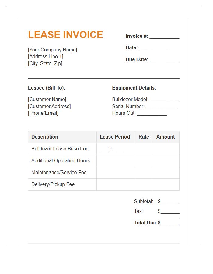 Bulldozer Lease Billing Invoice Template