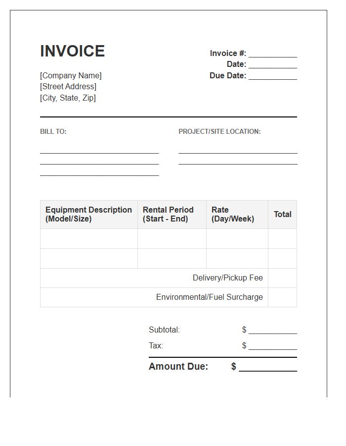 Compactor Rental Service Invoice Template