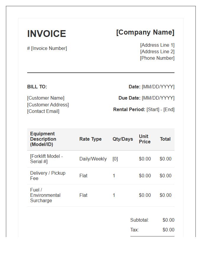 Forklift Rental Transaction Invoice Template