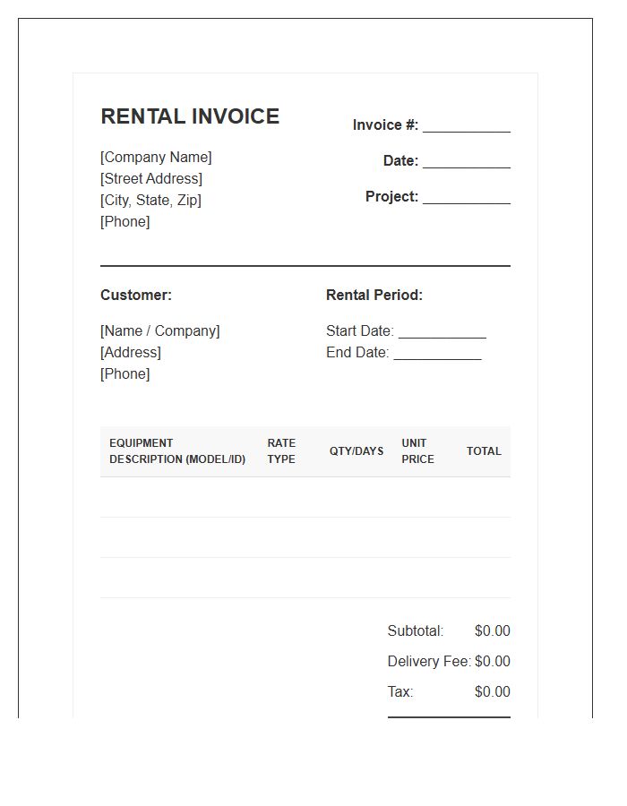 Heavy Equipment Rental Invoice Template