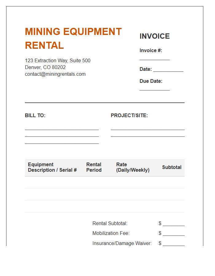 Mining Equipment Rental Invoice Template
