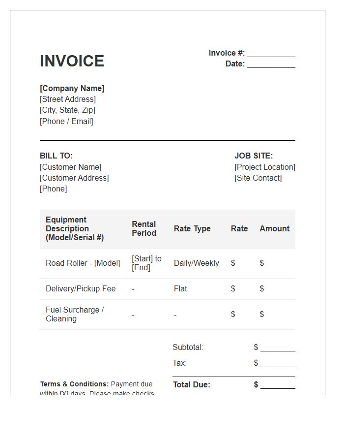 Road Roller Rental Invoice Template