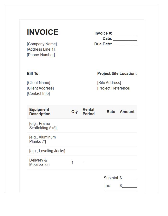 Scaffolding Equipment Rental Invoice Template