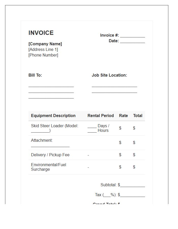 Skid Steer Rental Invoice Template