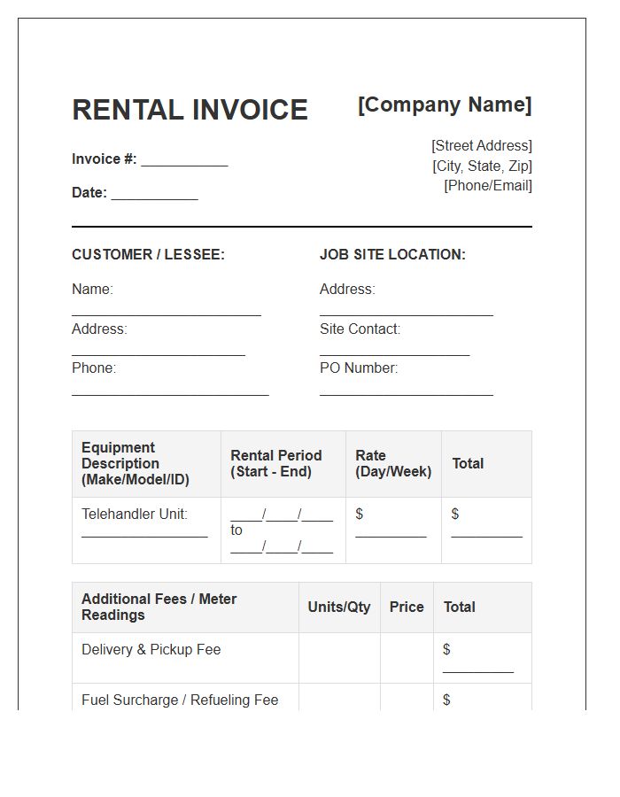 Telehandler Rental Agreement Invoice Template