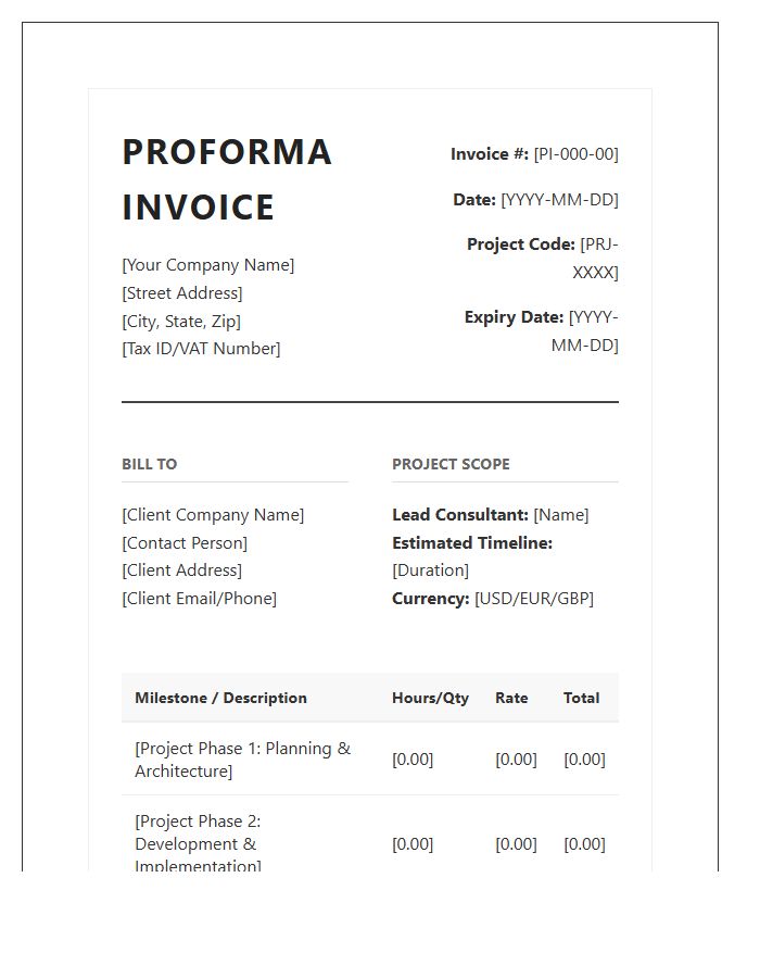 Advanced Project Proforma Invoice Template
