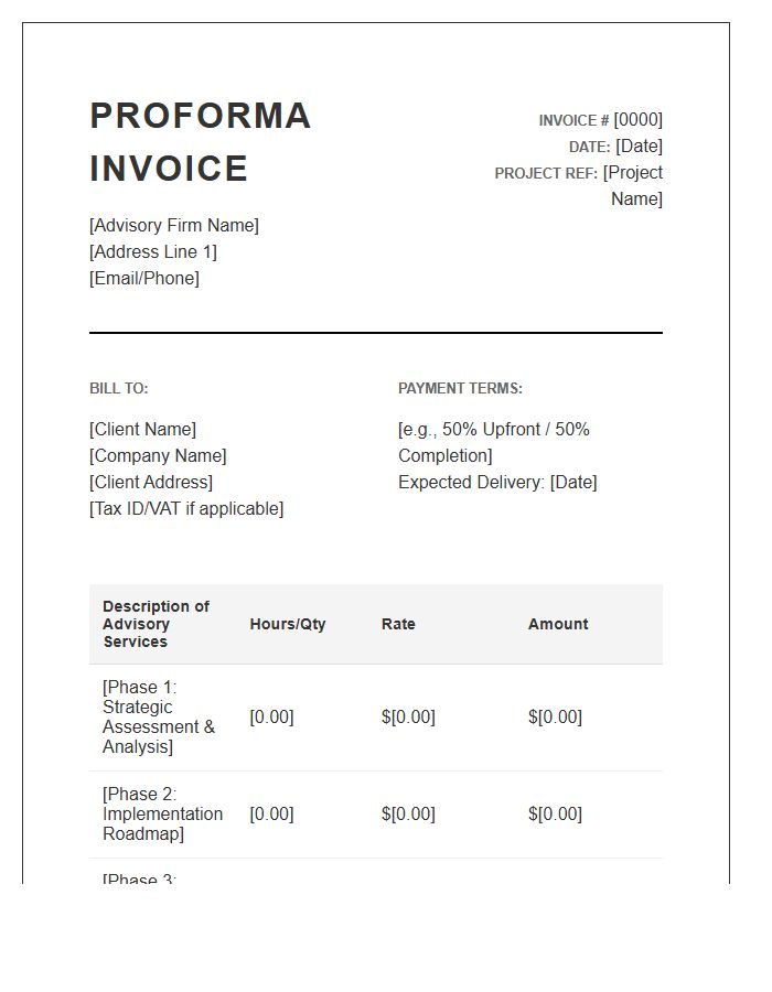 Business Advisory Project Proforma Invoice Template