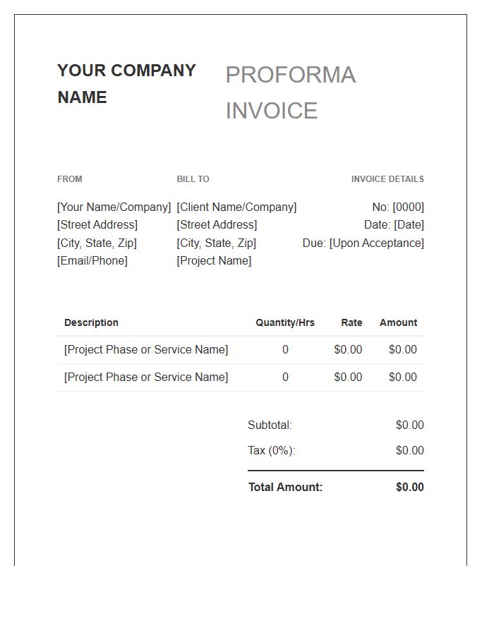 Client Project Proforma Invoice Template
