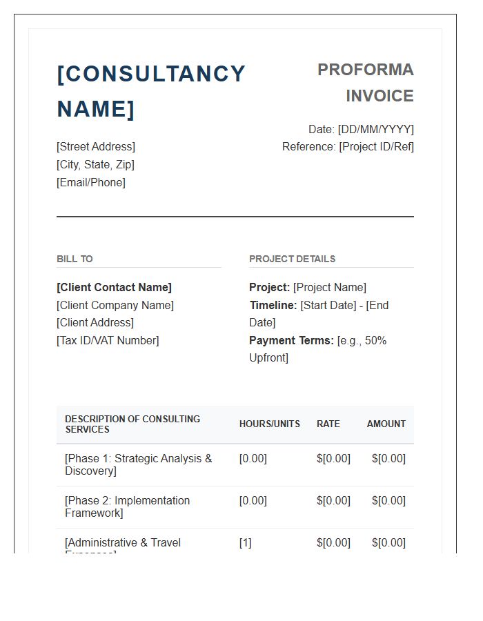 Corporate Consulting Project Proforma Invoice Template