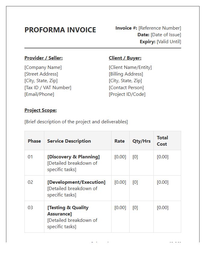 Detailed Project Proforma Invoice Template