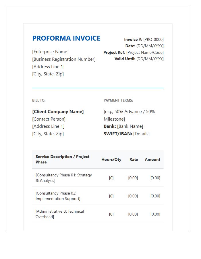 Enterprise Consultancy Project Proforma Invoice Template