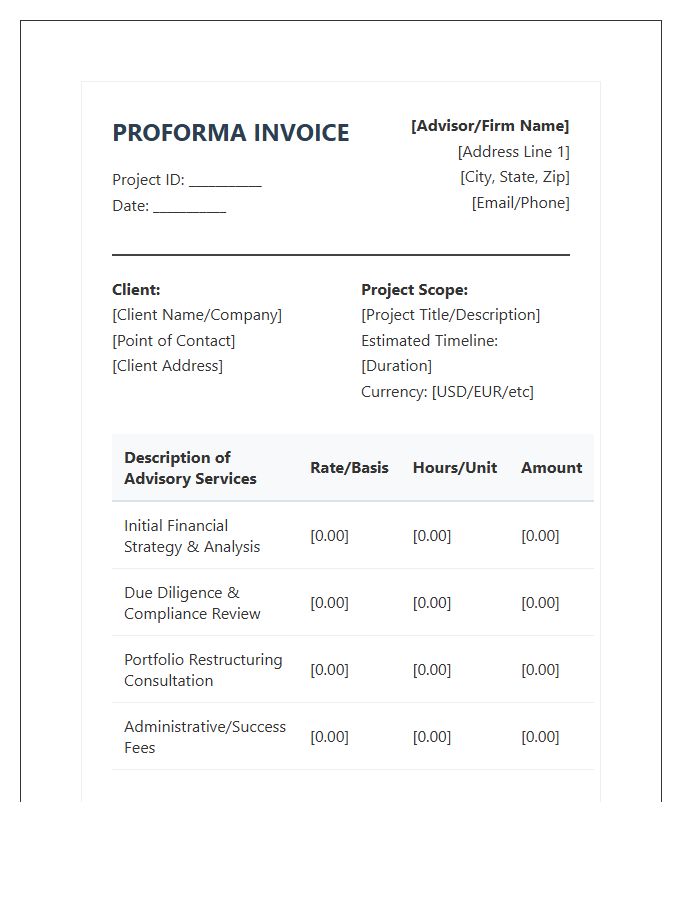 Financial Advisory Project Proforma Invoice Template