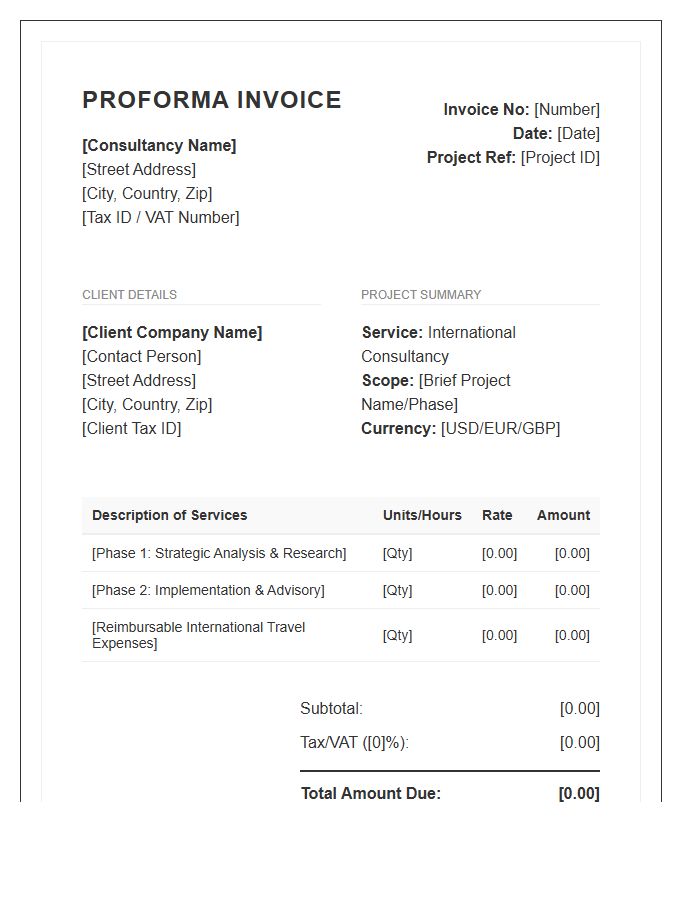International Consultancy Project Proforma Invoice Template
