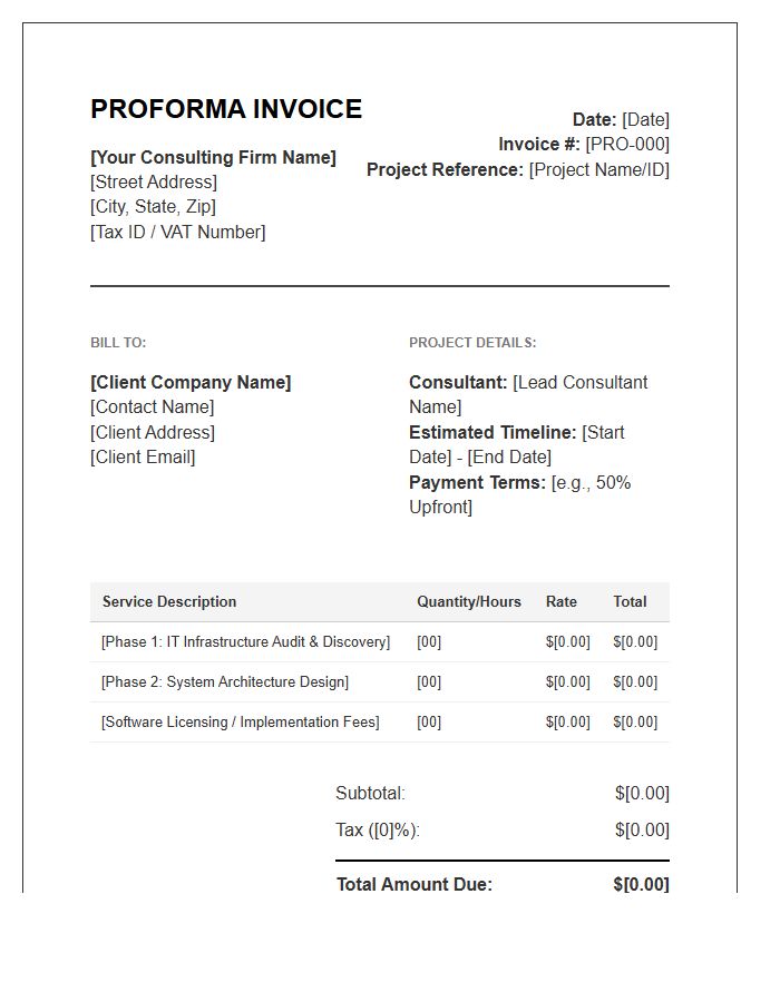 IT Consulting Project Proforma Invoice Template