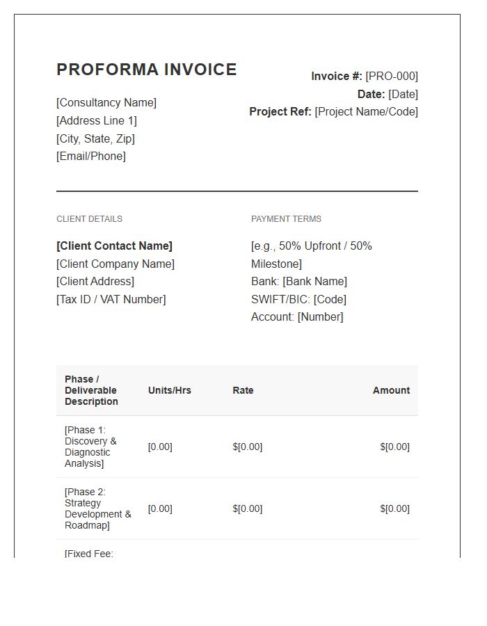 Management Consulting Project Proforma Invoice Template