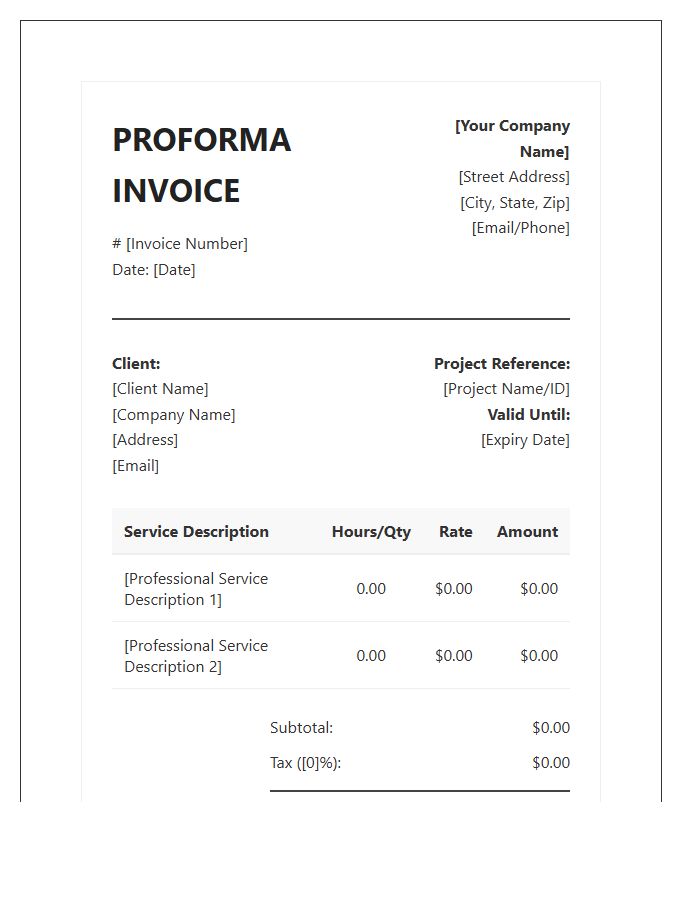 Professional Service Project Proforma Invoice Template