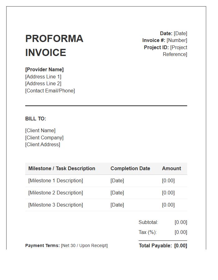 Project Milestone Proforma Invoice Template