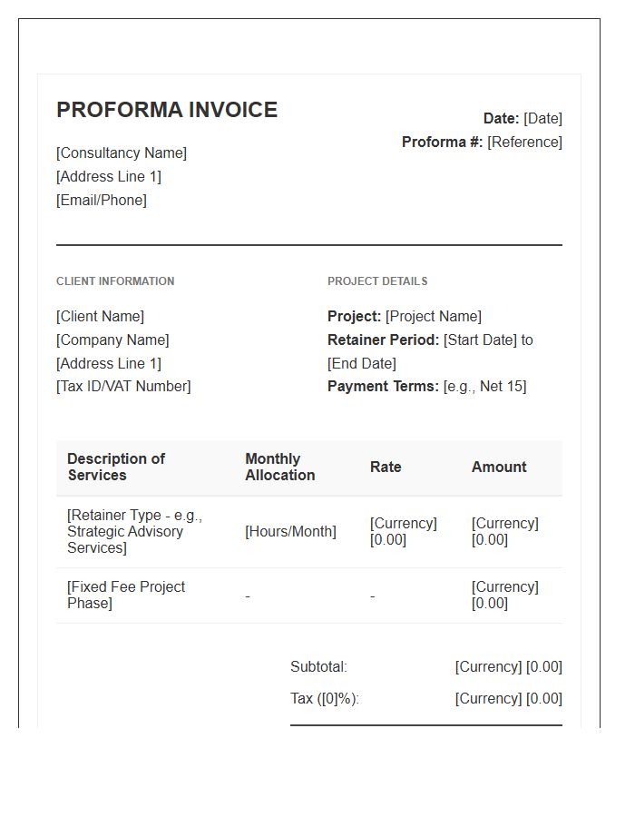 Retainer Basis Consultancy Project Proforma Invoice Template