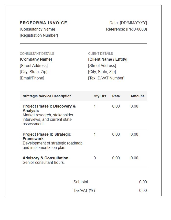 Strategic Consultancy Project Proforma Invoice Template