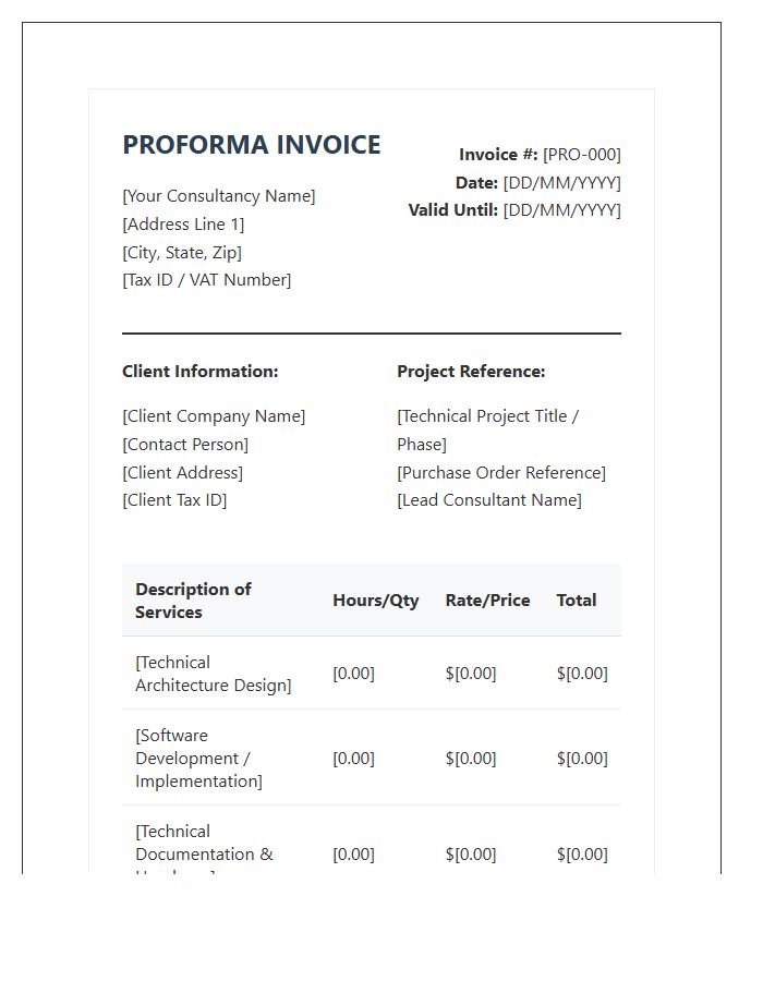 Technical Consultancy Project Proforma Invoice Template