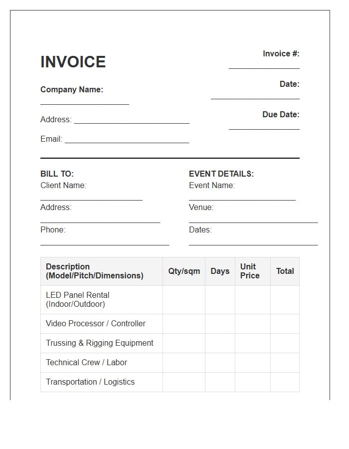 LED Panel Rental Services Invoice Template
