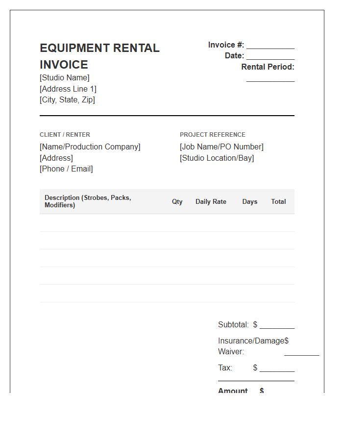 Studio Strobe Equipment Rental Invoice Template
