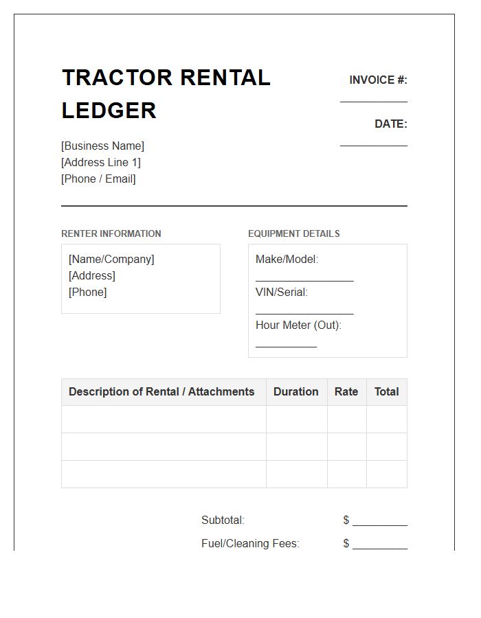 Essential Tractor Rental Ledger Invoice Template