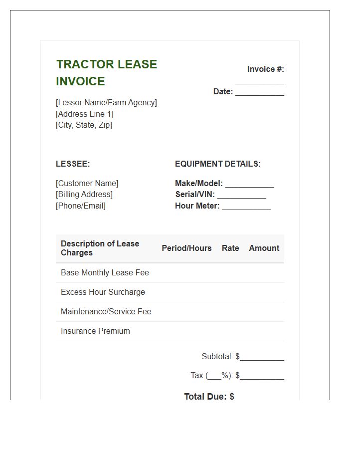 Farm Tractor Leasing Billing Invoice Template