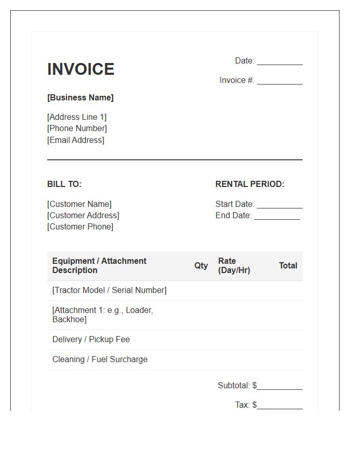 Multi Purpose Tractor Rental Invoice Template