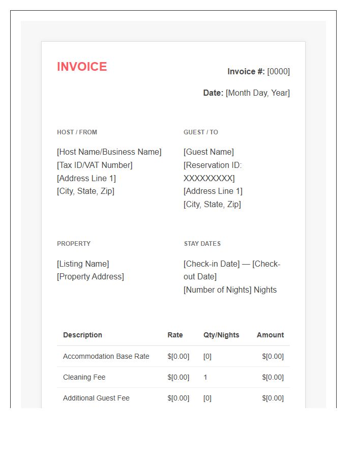 Airbnb Host Professional Invoice Template