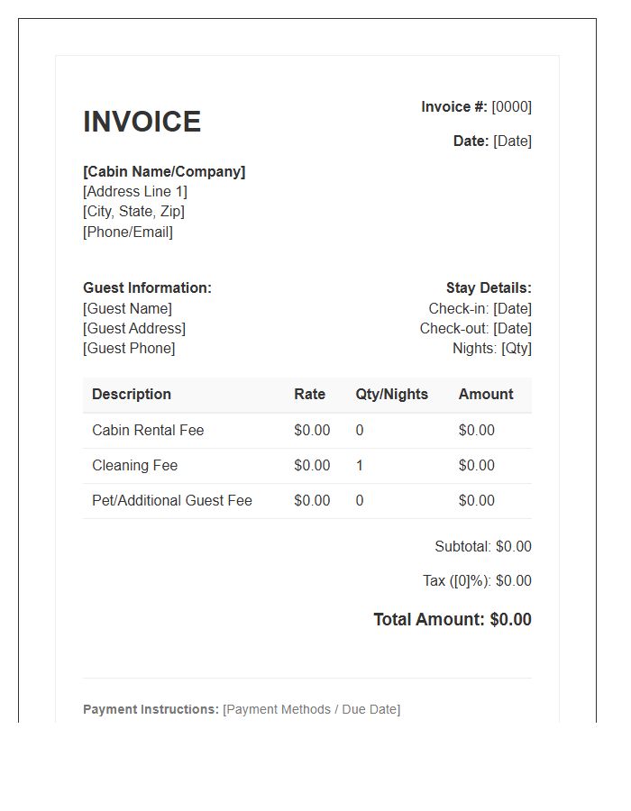 Cabin Rental Billing Invoice Template