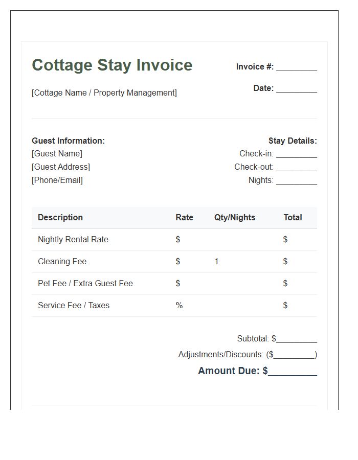 Cottage Stay Rental Invoice Template