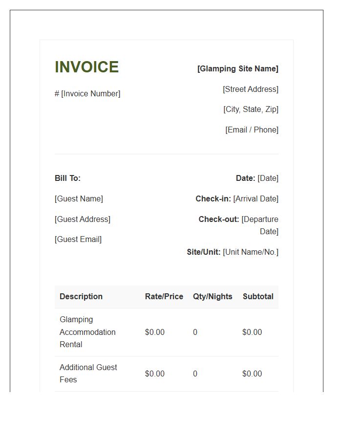 Glamping Site Rental Invoice Template