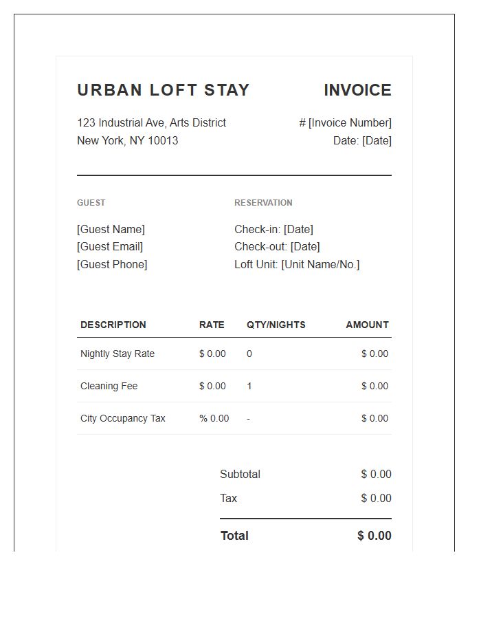 Urban Loft Stay Invoice Template
